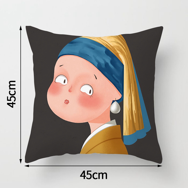 Vỏ Gối Sofa In Hình Mona Lisa Hoạt Hình Vui Nhộn Mềm Mại Thoáng Khí