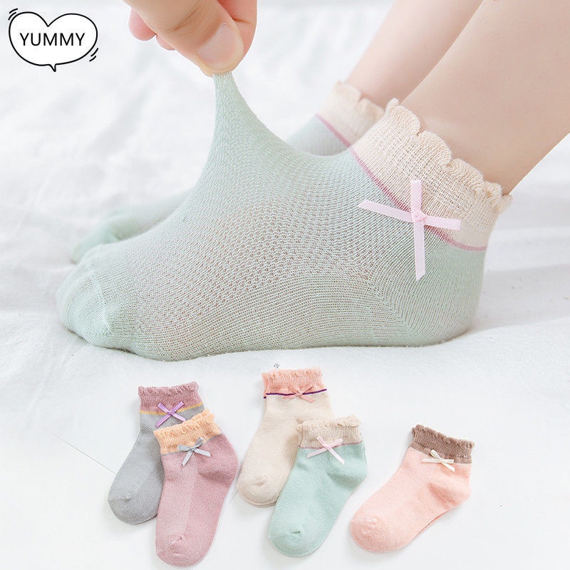 Bộ 5 Đôi Vớ Cotton Mỏng Thoáng Khí Thấm Hút Mồ Hôi In Hoạt Hình Dễ Thương Cho Bé