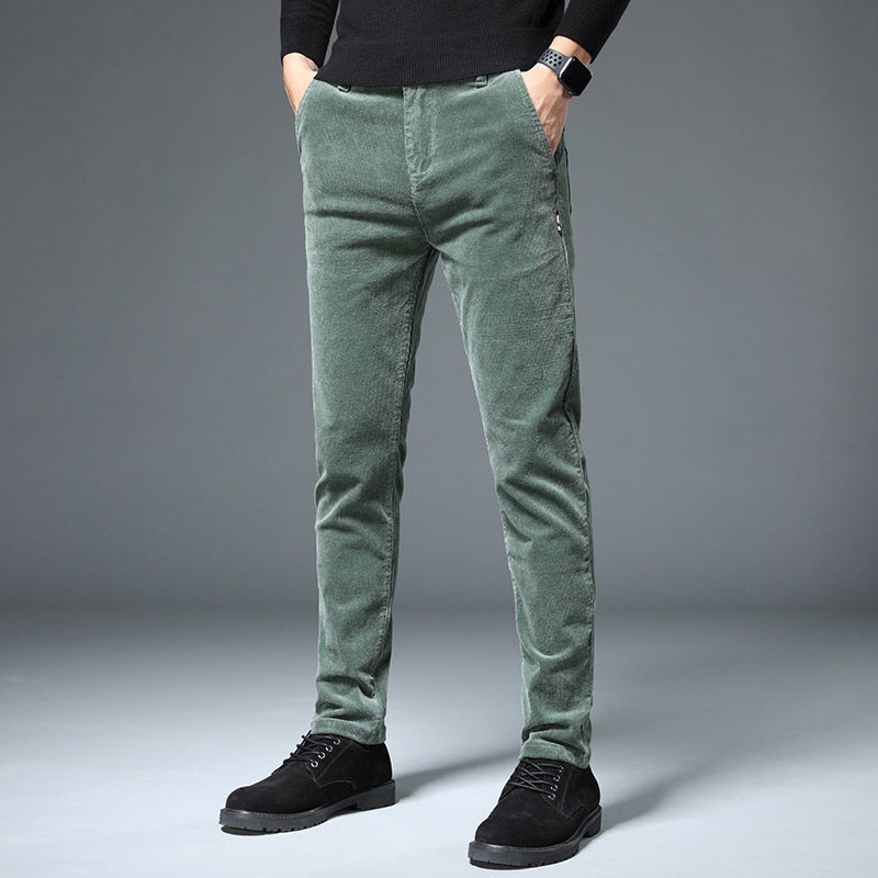 Quần Dài Dáng Rộng Bằng Vải Nhung Kẻ Thời Trang Mùa Thu Dễ Phối Đồ Cho Nam Trung Niên Musim Gugur Lelaki Seluar K