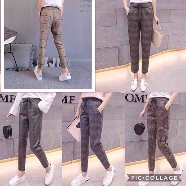 Quần baggy kẻ ống cao thấp