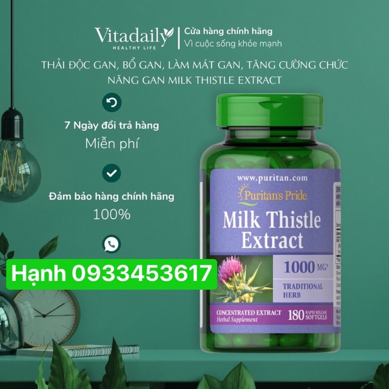 Thải độc gan, bổ gan , mát gan Milk Thistle Extract 180 viên của Mỹ