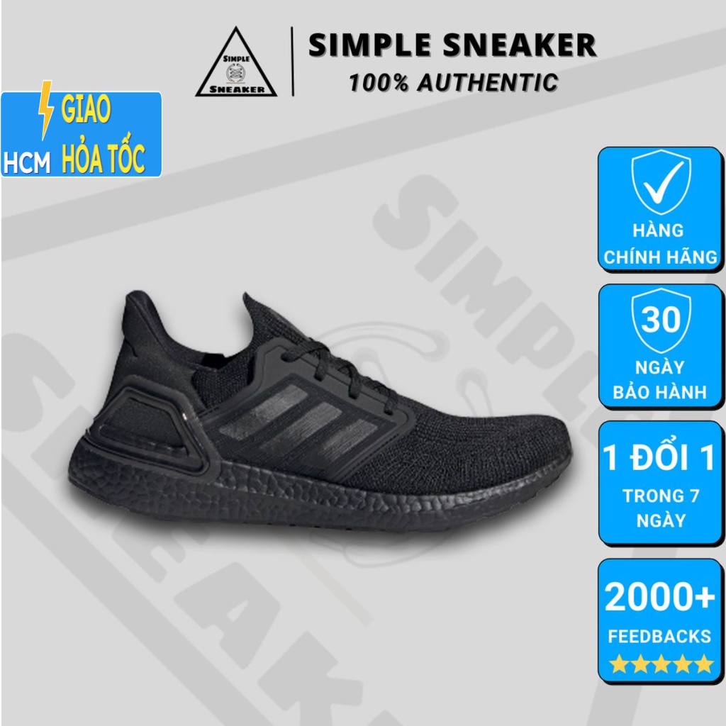 Giày Ultra Boost 20 Chính Hãng💙FREESHIP💙 Adidas Ultraboost 20 Triple Black- Giày Sneaker Thể Thao Unisex- Simple Sneaker