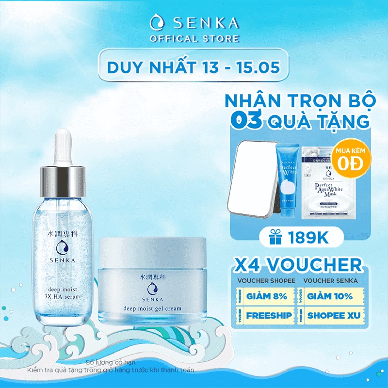 Bộ đôi Serum dưỡng ẩm - chống lão hóa và Mặt nạ ngủ cấp ẩm chuyên sâu SENKA DEEP MOIST 3X HA SERUM 30ML &amp; GEL CREAM 50G