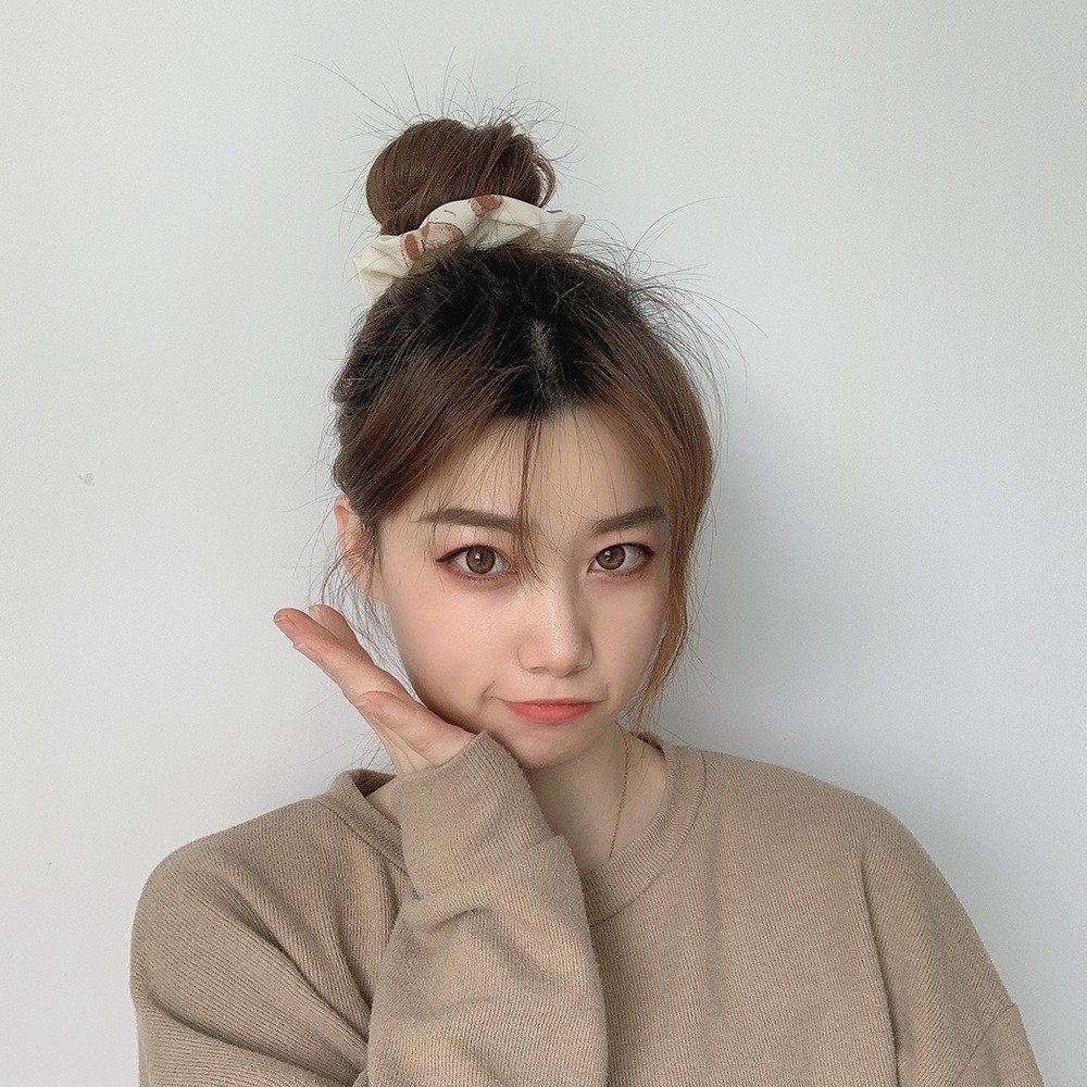 Dây cột tóc vải Scrunchies Hàn Quốc họa tiết gấu xinh xắn cho nữ