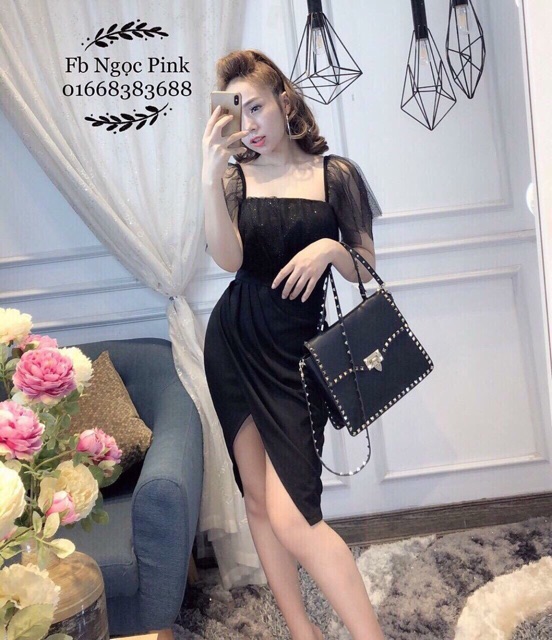 Đầm dự tiệc nhúng eo phối lưới sang trọng | BigBuy360 - bigbuy360.vn