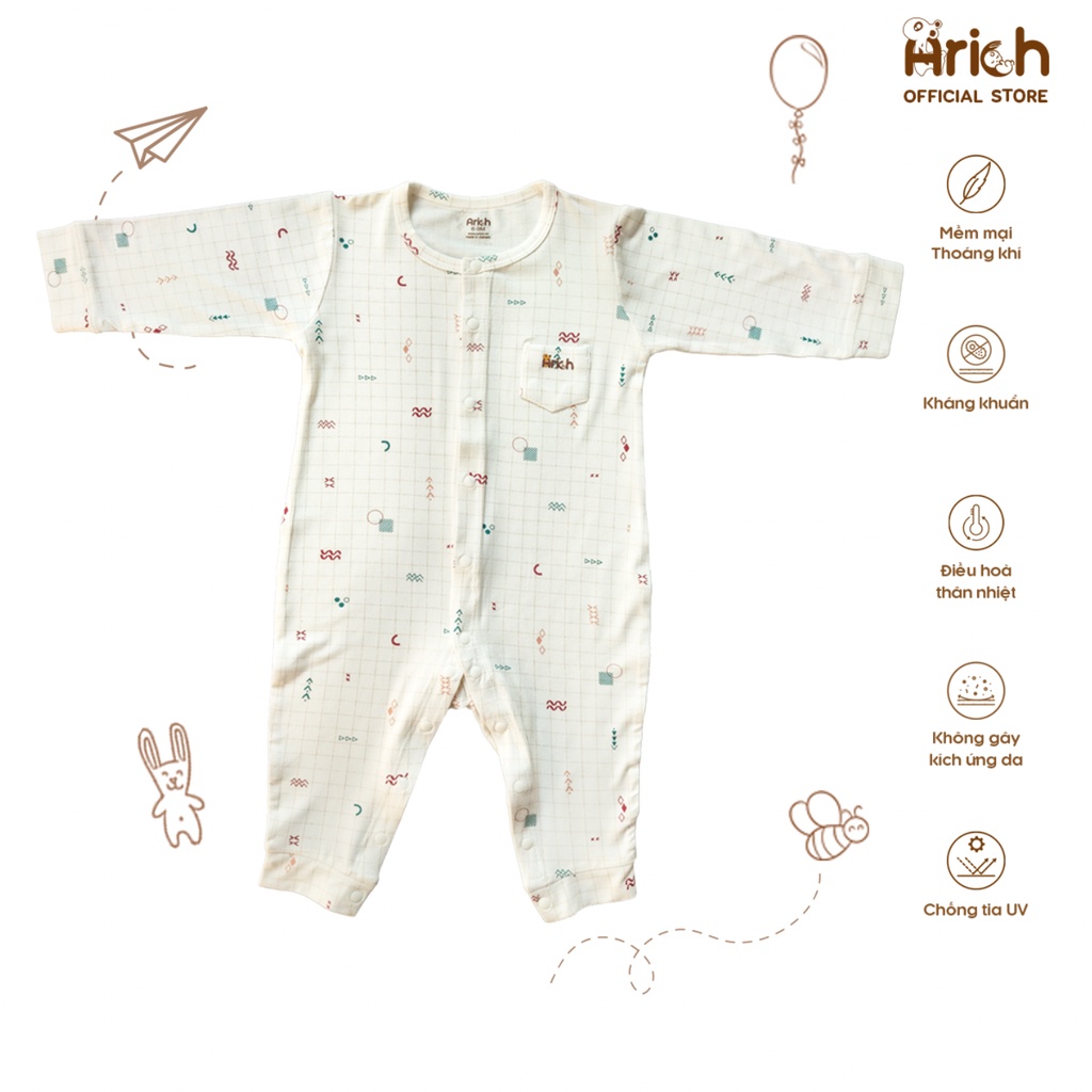 Bộ body dài Arich họa tiết mới (size từ 0-3 tháng đến 9-12m tháng)