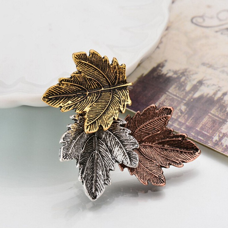 Women Vintage Maple Leaf Brooch Gold Silver Plated Brooches Pins Dance Party