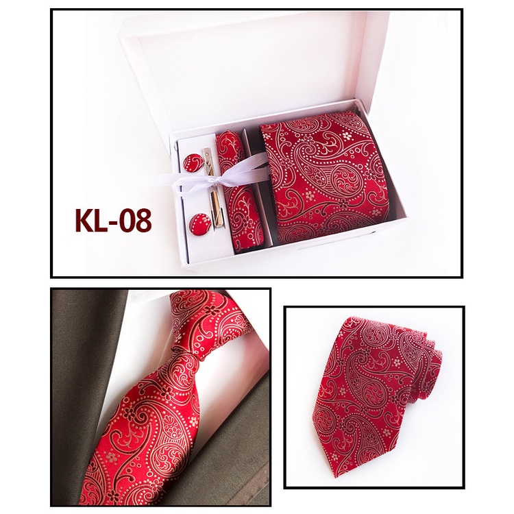 Bộ Kẹp Cà Vạt / Cà Vạt / Khăn Choàng Màu Đỏ 24h Sang Trọng Thích Hợp Làm Quà Tặng Cho Chú Rể