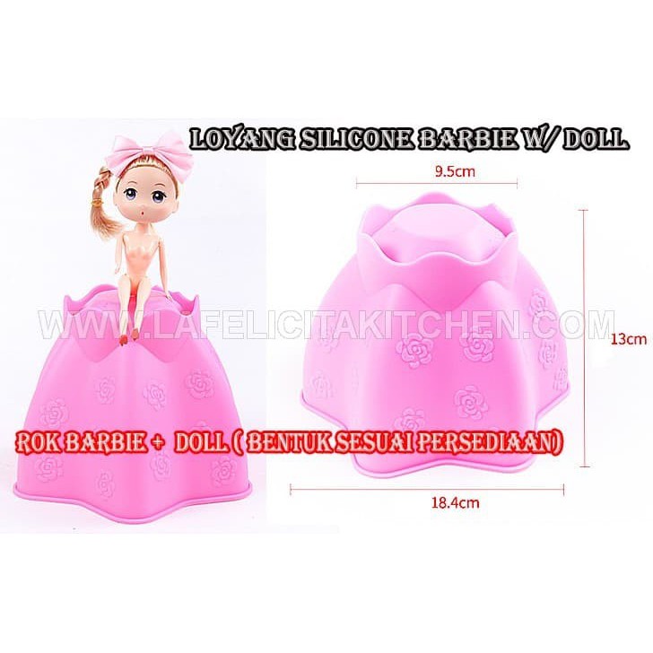 Búp Bê Công Chúa Barbie Mặc Váy + Chảo Bằng Silicone Dùng Để Trang Trí Bánh Kem