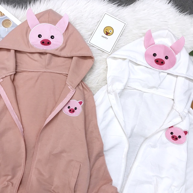 ÁO KHOÁC CHÓNG NẮNG THUN COTTON PHỐI NÓN HEO SIÊU SIÊU CUTE