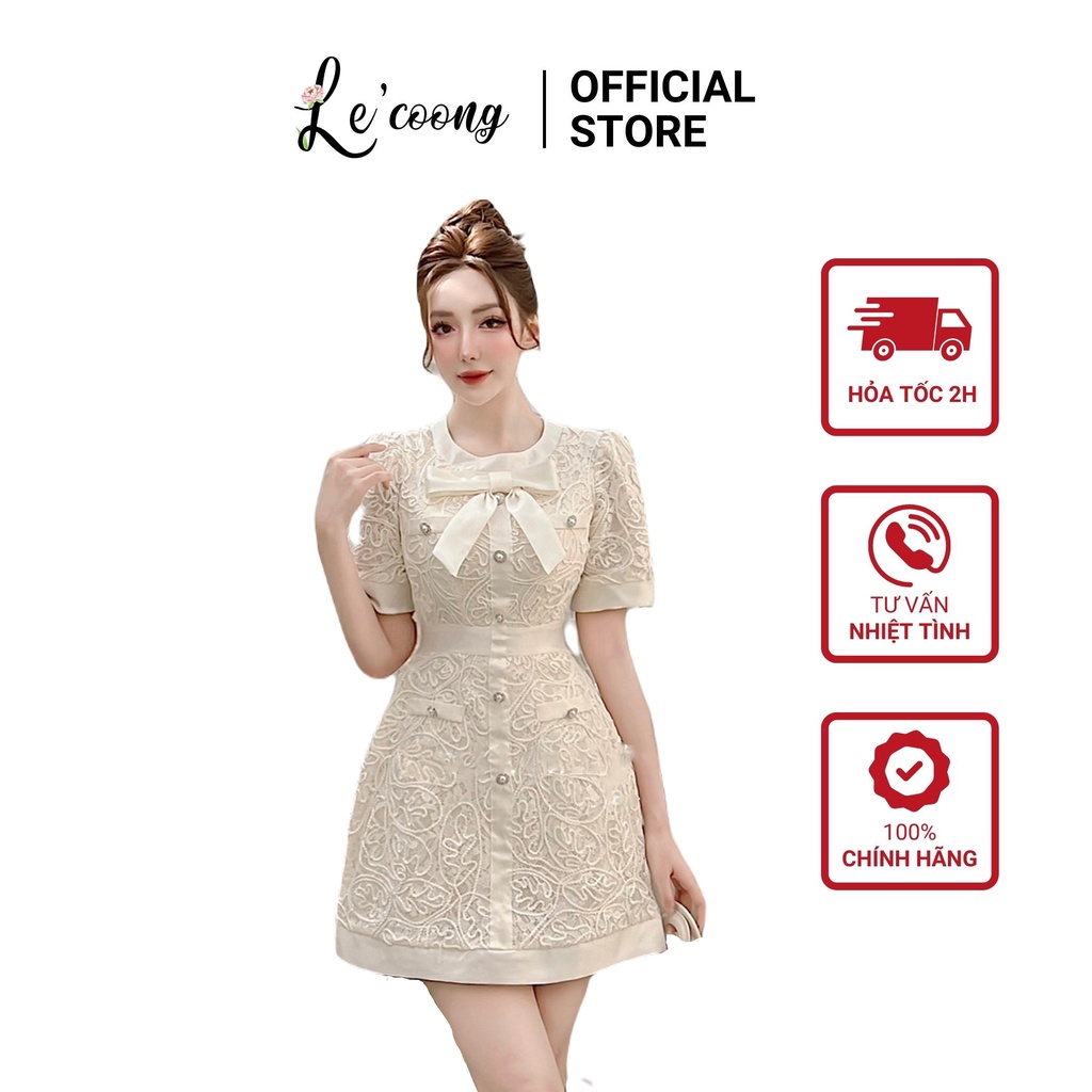 Váy Ren Đi Tiệc Đính Nơ Ngực LECOONG V227 Sang Chảnh Tôn Dáng
