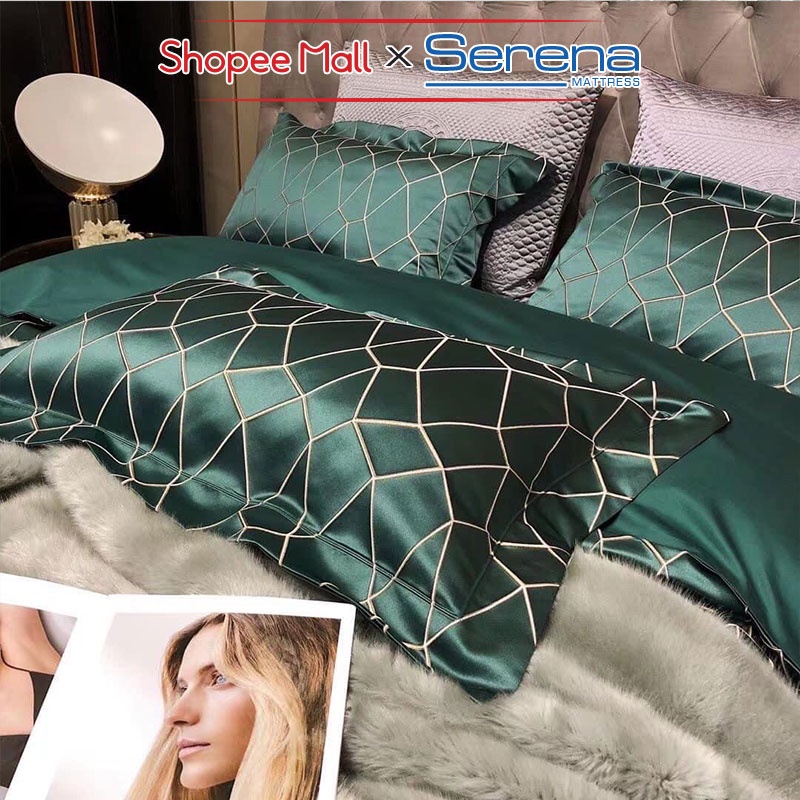Chăn Ga Gối Nệm 5 Món Lụa Gấm SERENA Chính Hãng Bộ Ra Grap Drap Trải Phủ Bọc Gối Giường Gối Đệm Nệm Sang Trọng Cao Cấp