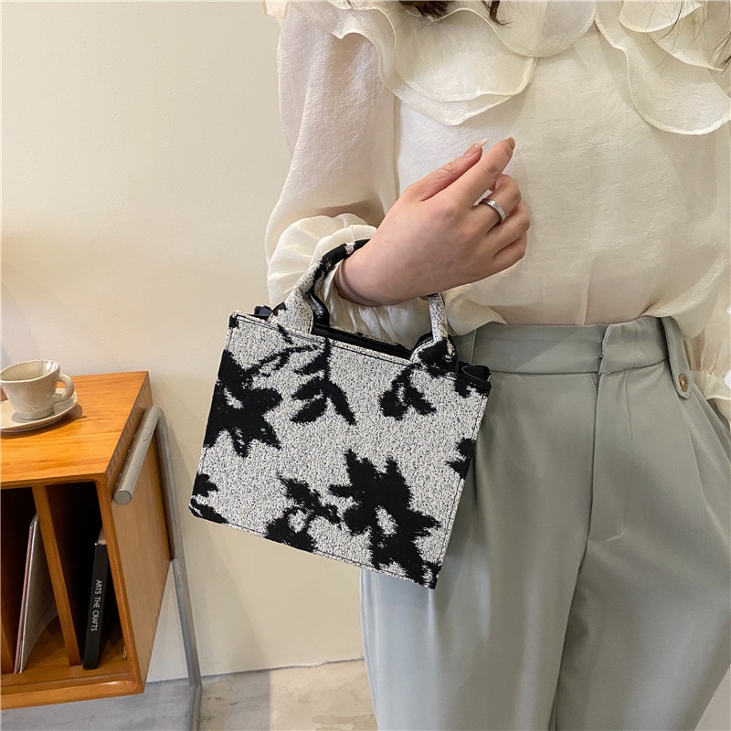 Túi Xách JASMIN NOIR Nắp Gập Vải Canvas In Hoa Cho Nữ