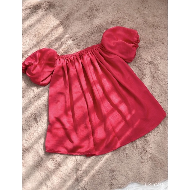 Áo bẹt vai tay phồng 6 màu mặc cặp, mặc nhóm đi biển