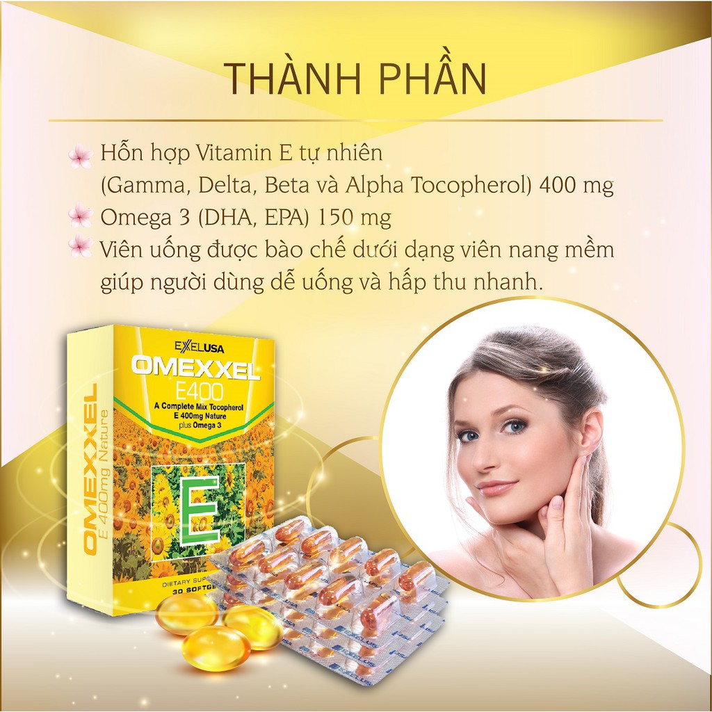 Bộ 2 hộp viên uống trắng da, chống lão hóa Omexxel E400 và Omexxel Collagen - 30 viên/hộp - Tặng 1 hộp Omexxel Collagen