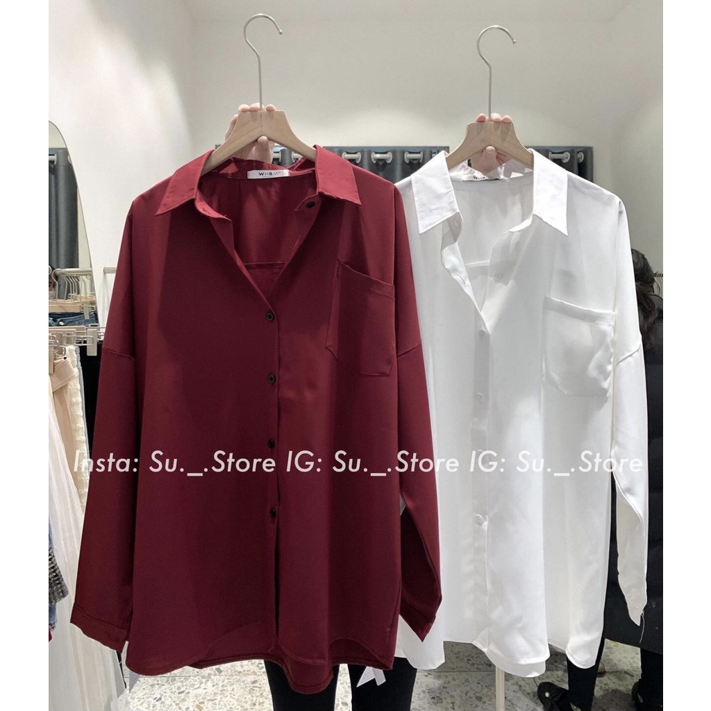[Ảnh thật/Sẵn] Áo sơ mi basic form rộng túi ngực oversize vạt bầu