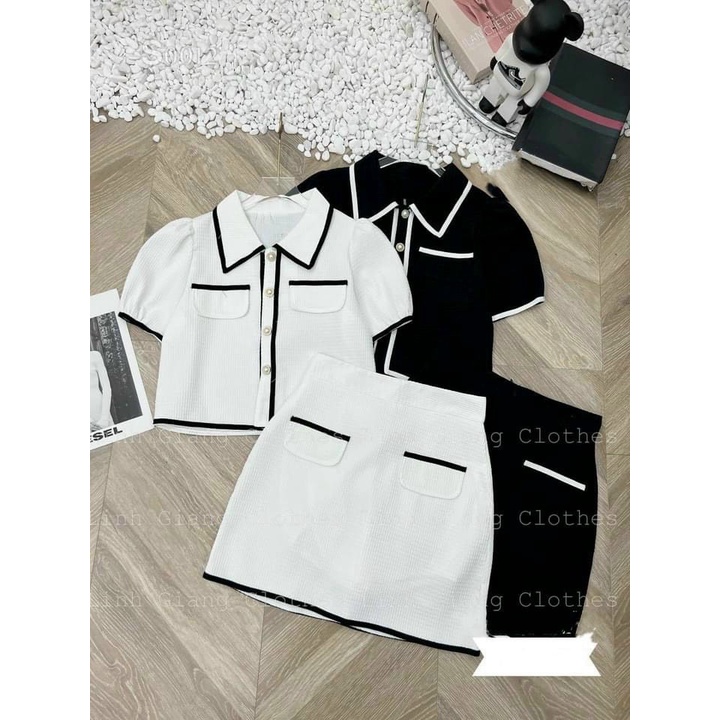 Set áo xốp viền mix chân váy siêu xinh _hàng đẹp