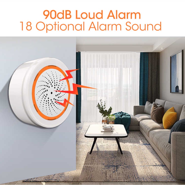 Loa báo khách, Còi báo động Tuya Zigbee tích hợp đo nhiệt độ và độ ẩm,18 kiểu chuông,nguồn USB 5v và pin dự phòng.