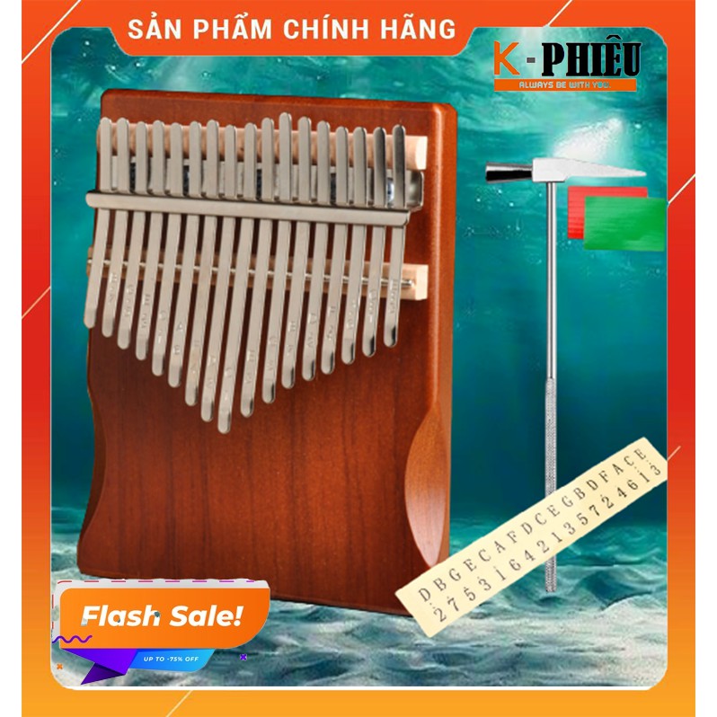 Đàn kalimba 17 phím bằng gỗ cây cà phê sử dụng ngón tay cái KPHIEU-M17 Tặng búa chỉnh âm stick dán màu stick dán nốt
