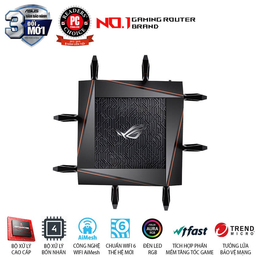 Bộ phát wifi 6 Asus ROG Rapture Gaming GT-AX11000 Tốc độ 10756Mbps