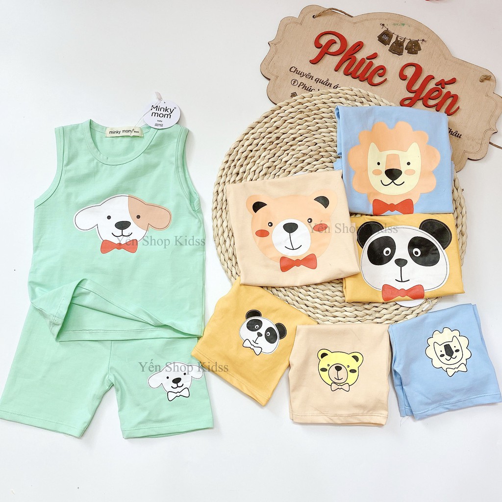 Sale !!! Bộ Ba Lỗ Cotton 100 % Minky Mom In Họa Tiết Gấu-Chó-Sư Tử Cho Bé_Super Sale (9-19kg) (1313 )