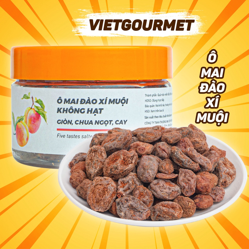 Ô mai đào xí muội VIETGOURMET vị chua ngọt cay, ô mai ăn vặt đặc sản Hà Nội