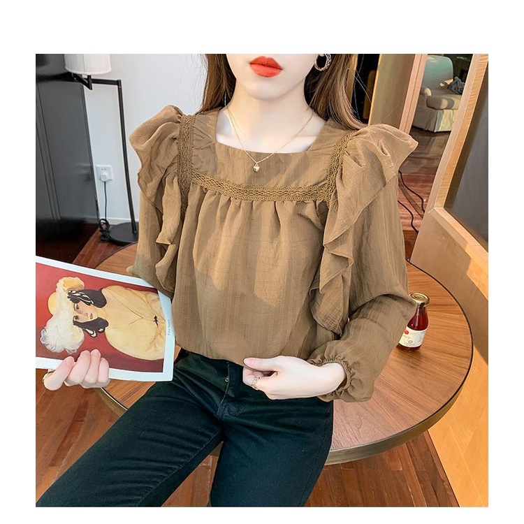 Áo Sơ Mi Chiffon Tay Dài Cổ Vuông Dáng Rộng Phong Cách Thời Trang Hàn Quốc Dành Cho Nữ