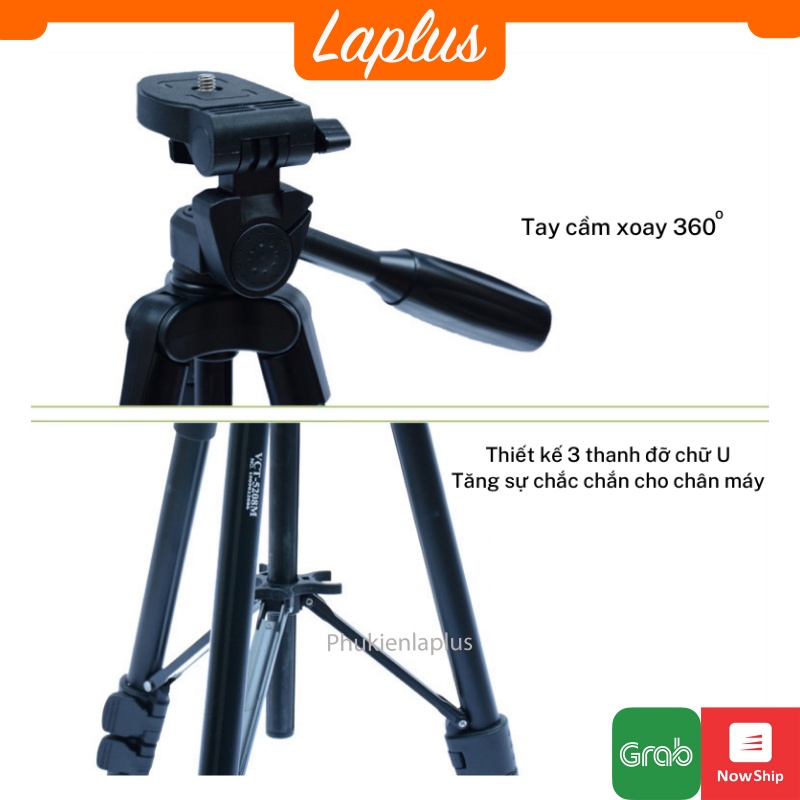 Chân máy ảnh, tripod Yunteng Model 5208RM, khung nhôm cao cấp