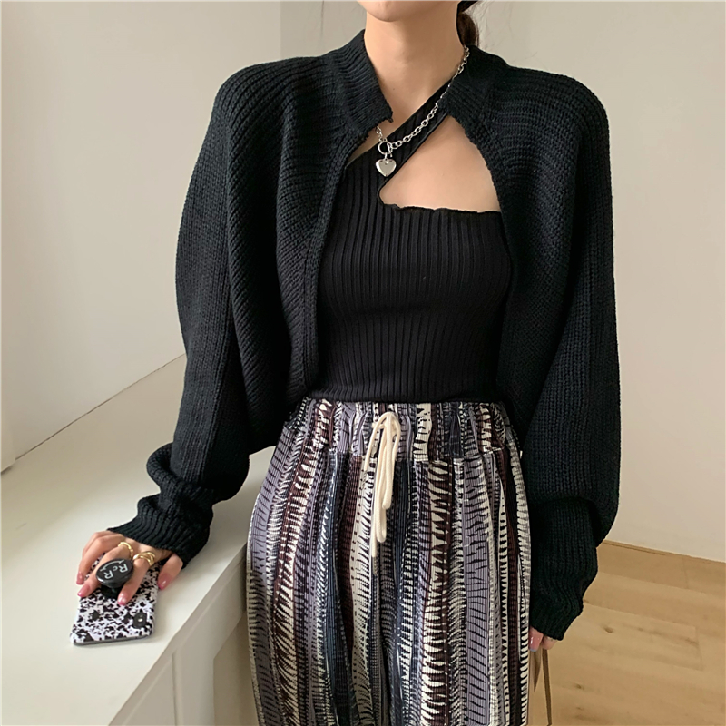 Áo Khoác Cardigan Dệt Kim Tay Dài Dáng Rộng Thiết Kế Đơn Giản