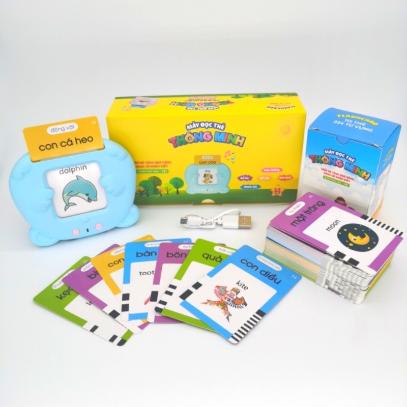 Máy đọc thẻ flashcard tiếng anh hình con mèo phát âm chuẩn, máy đọc từ vựng tiếng anh 224 từ giáo dục sớm Montessori