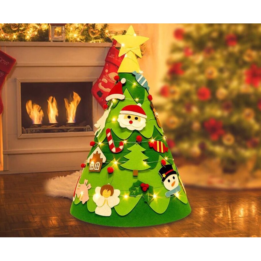 CÂY THÔNG NOEL vải dạ TẶNG KÈM ĐÈN NHÁY VÀ 32 PHỤ KIỆN Quà giáng sinh 2021 cho bé đồ trang trí noel