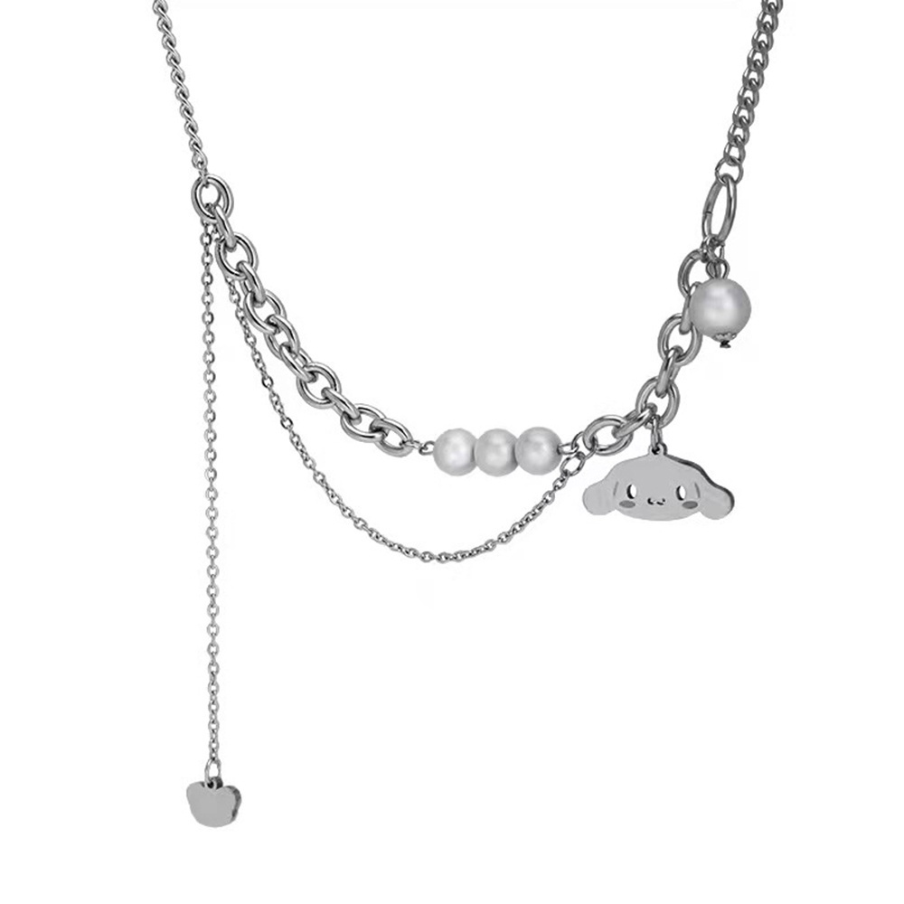 Vòng cổ Hình Đầu Lâu Đính Ngọc Trai Phong Cách Hàn Quốc Cá Tính