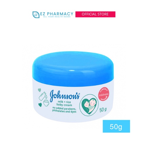 Kem Dưỡng Ẩm, Chống Nẻ Da Johnson's Baby Milk + Rice Cream 50g - Chiết xuất sữa gạo (nắp xanh)