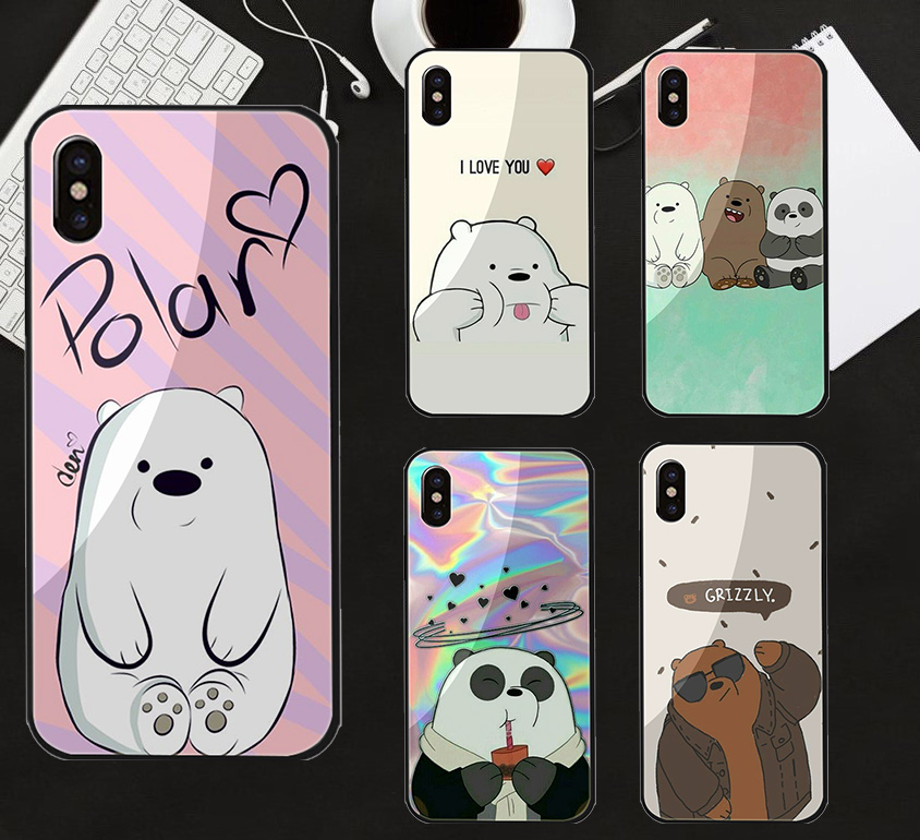 2021 Boutique Phone Case Redmi Note 8 8T 9 Xiao Mi 8 9 F1 A1 5X A2 6X Pro Max Glass case We bare bears