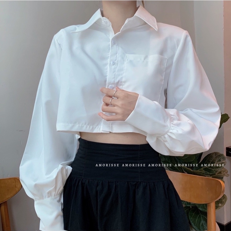 |Sẵn| Áo Sơ Mi Croptop (Có Độn Vai) - Ảnh Thật