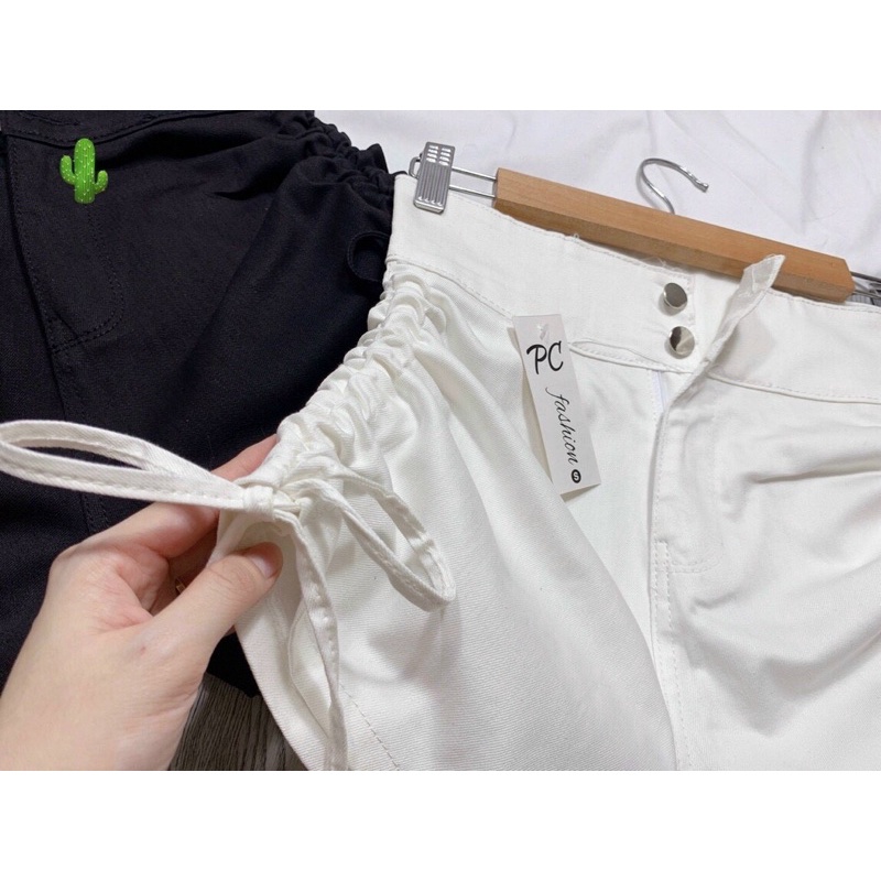 Quần đùi nữ kaki dây rút hai bên lưng cao chất dày mịn hang chuẩn shop