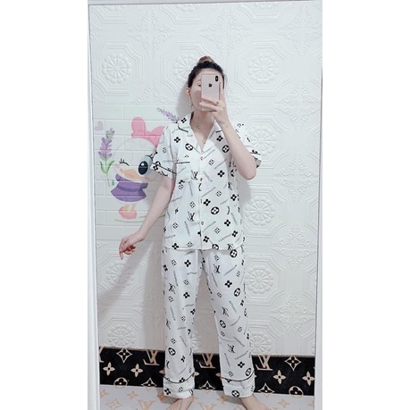Đồ Bộ Pizama mango Tay Ngắn Quần Dài Hoa Tiết