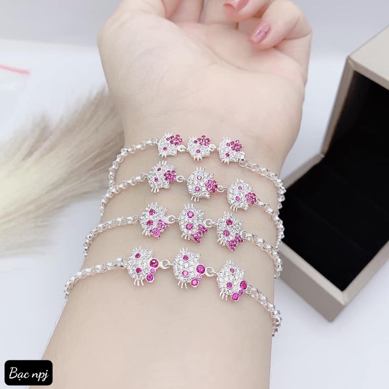 Lắc Tay cho bé , Vòng Tay ⚡️ HELLO KITTY ⚡️ dễ thương cho bé yêu, Bạc Ta 100%- Bạc Npj