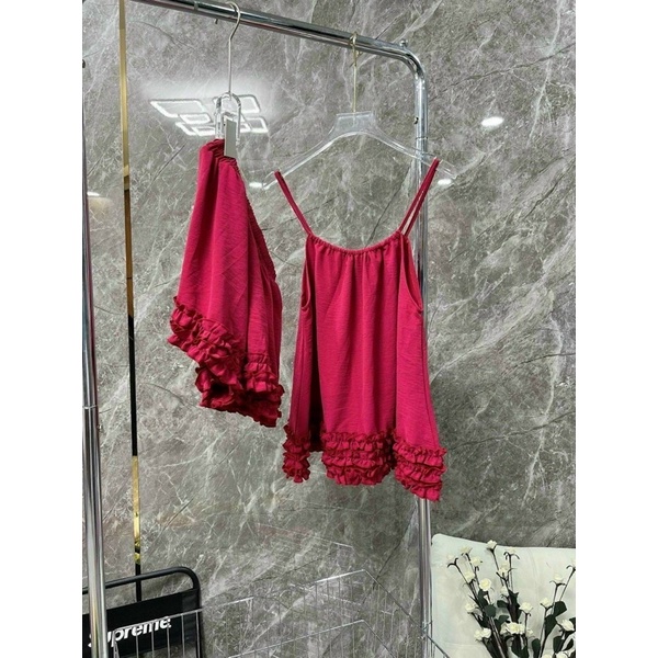 Set Bộ 2 Dây Suôn Viền Bèo Kèm Quần Short Xinh Xắn