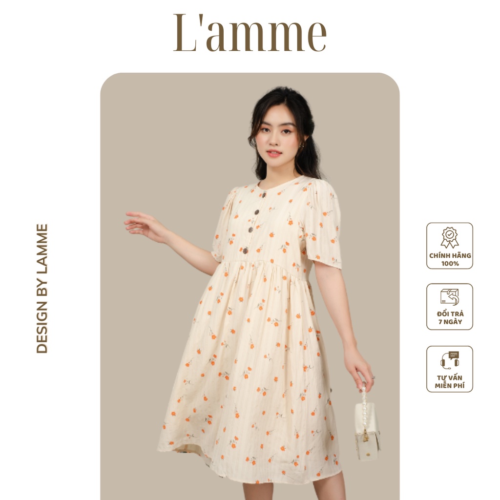 Váy bầu đẹp Coral Drees chất lụa Hàn mềm mát có khuy cài thuận tiện cho mẹ bầu và sau sinh by LAMME