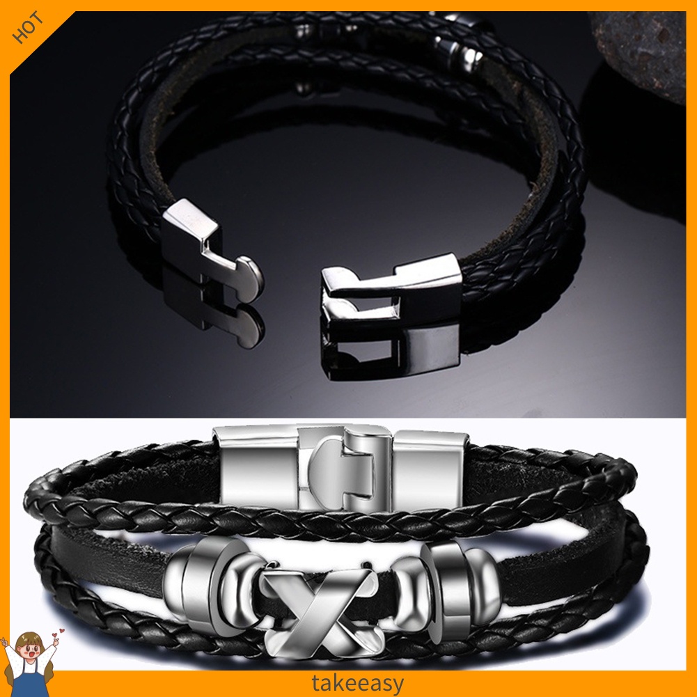 Vòng Tay Dây Giả Da Bện Khóa Chữ X Thời Trang Cho Nam