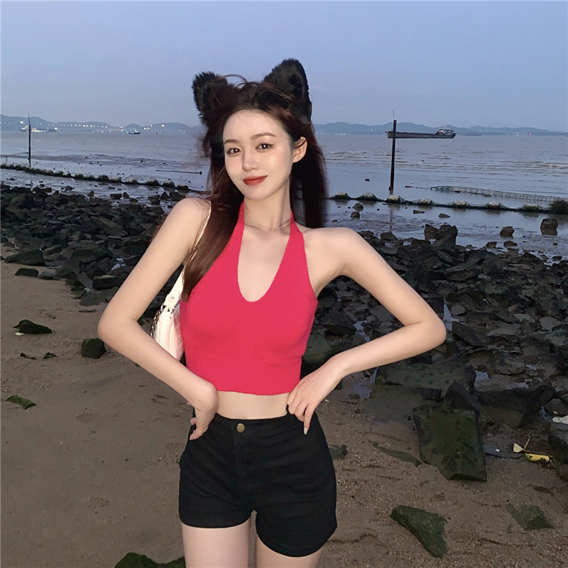 Áo croptop ba lỗ COZOKC dệt kim thiết kế đơn giản quyến rũ cho nữ