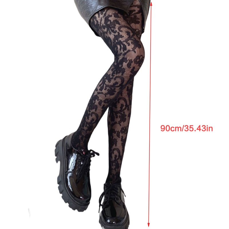 Quần tất lưới lưng cao in họa tiết hoa lá phong cách gothic cổ điển thời trang cho nữ