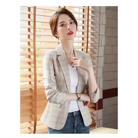 Áo khoát vest cài nút trước sọc caro TRIPBLE T DRESS - size M/L/XL