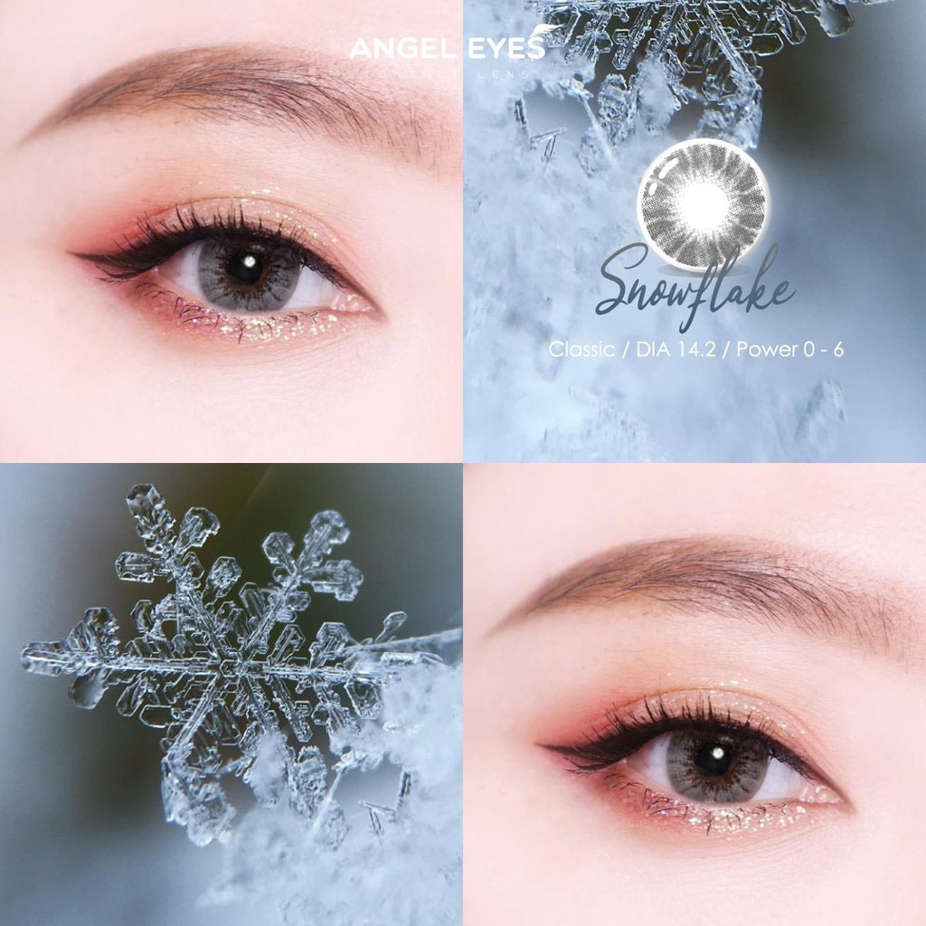 Kính Áp Tròng/ Lens mắt nâu /xám tây áp tròng CLASSIC 6-12H Snowflake Xám & Nâu ĐỘ:0-6
