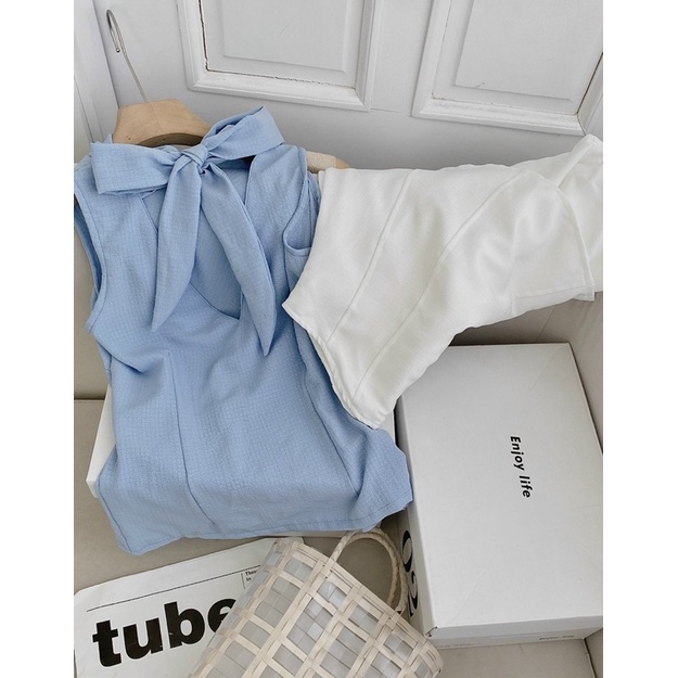 ❤️Set áo xanh khoét ngực thắt nơ + short trắng ❤️❤️