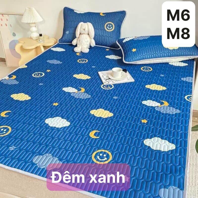 Chiếu điều hòa cao su non 5D Tencel,kích thước m6/m8/2m2, mẫu đêm xanh