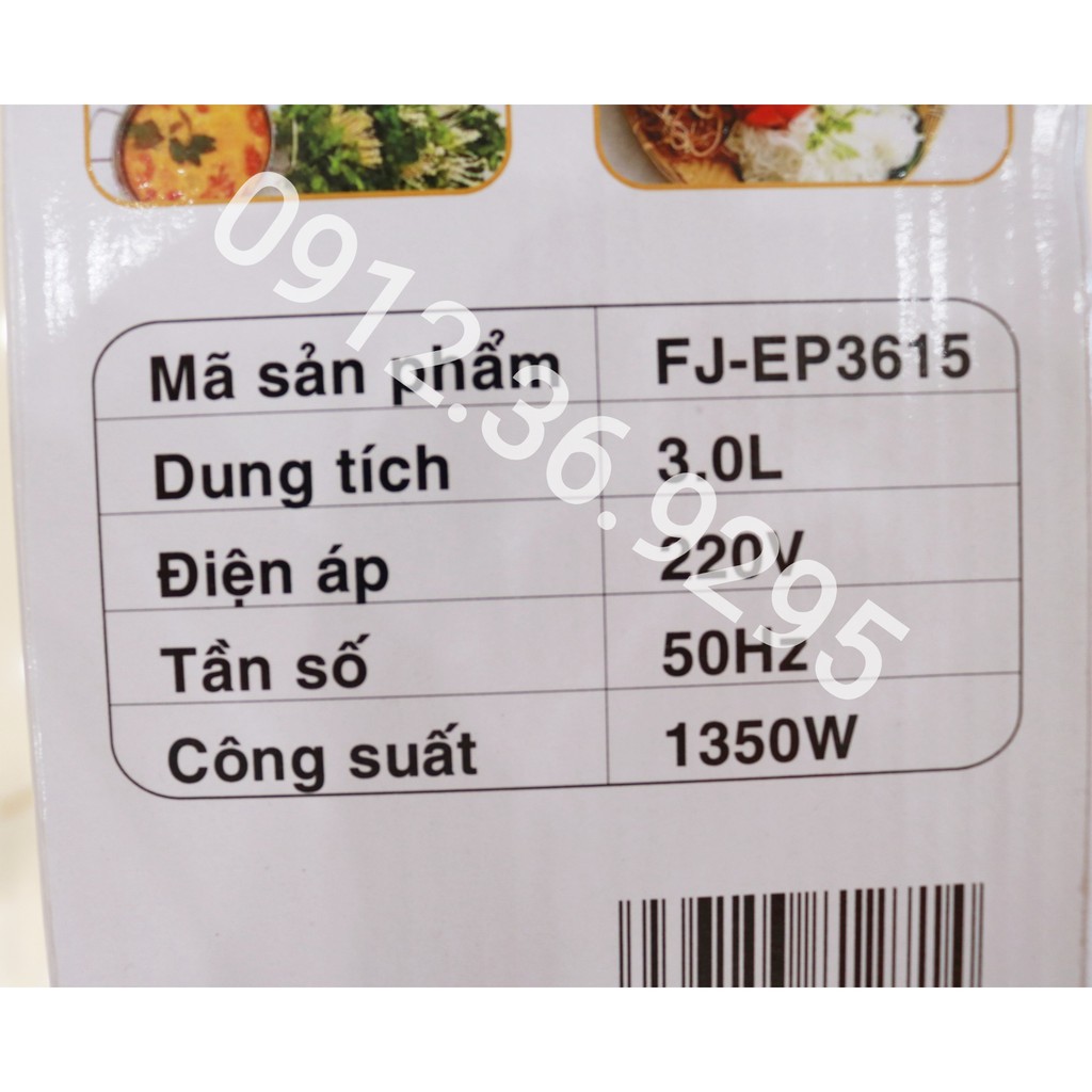 Nồi Lẩu Điện Đa Năng Cao Cấp FUJIKA 3615 Dung Tích 3 Lít, An Toàn Bền Bỉ - Hàng Chính Hãng