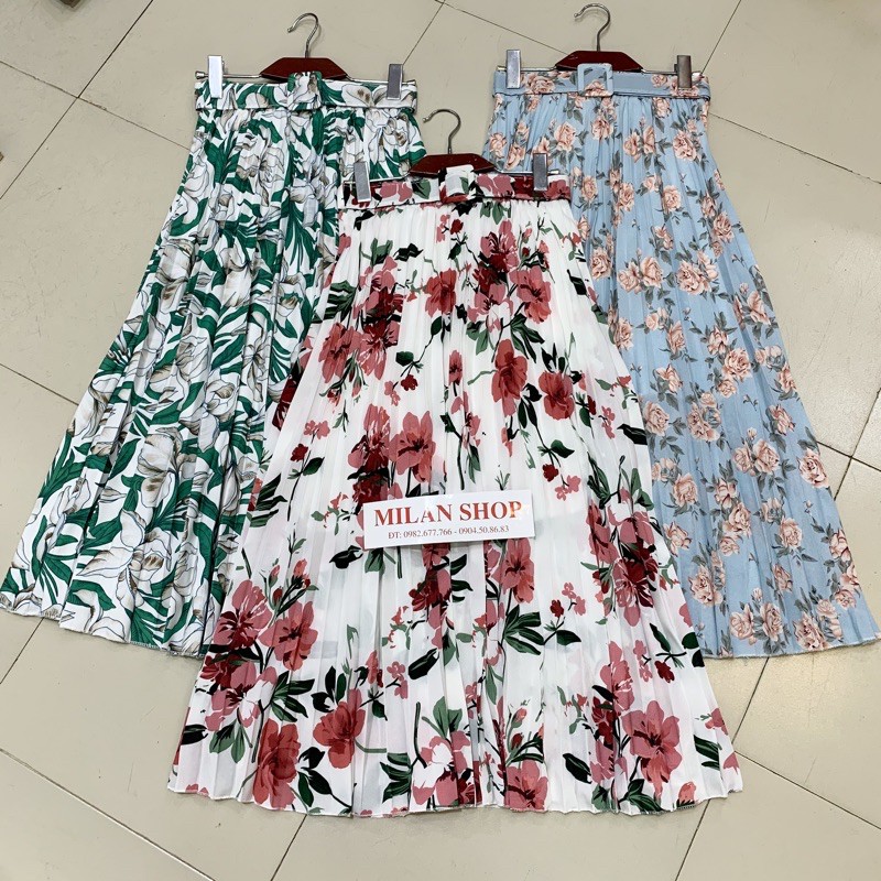 Chân váy hoa xếp ly kèm đai có lót nhiều màu | BigBuy360 - bigbuy360.vn