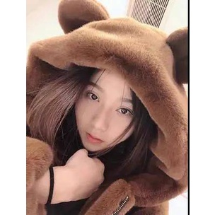 Áo khoác lông dày, áo khoác tai thỏ, tai gấu
